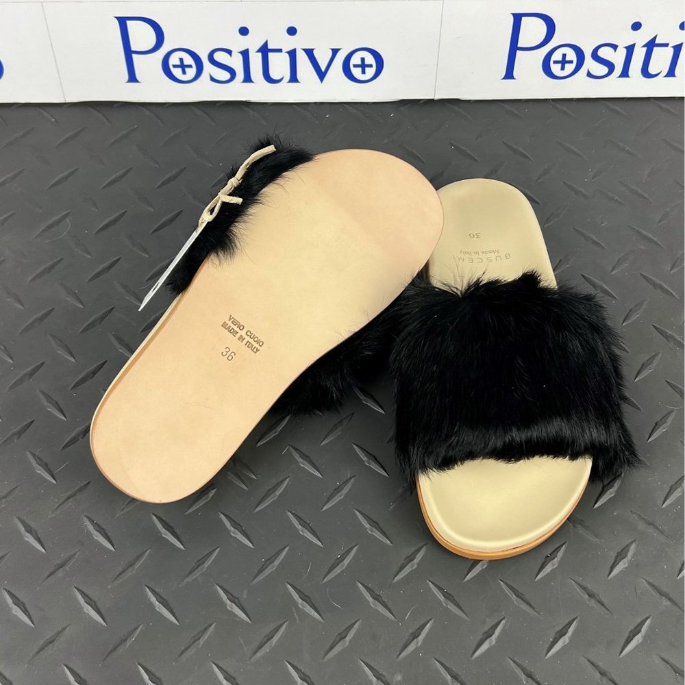 Buscemi Slide Fur Clot Black Leather Slippers US 8 EU 38 - Picture 4 of 6